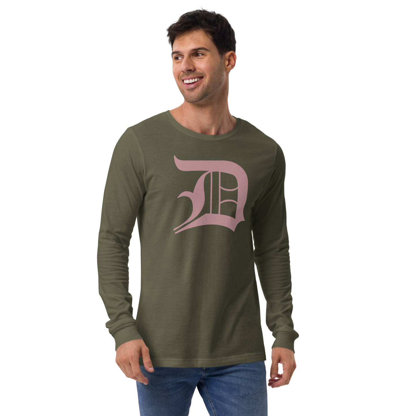 Detroit 'Old English D' T-Shirt (Cherry Blossom Pink) | Unisex Long Sleeve