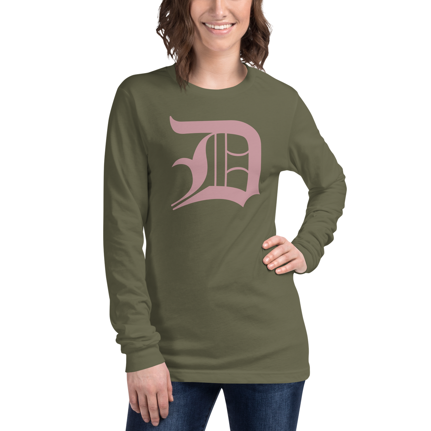 Detroit 'Old English D' T-Shirt (Cherry Blossom Pink) | Unisex Long Sleeve