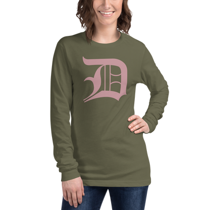 Detroit 'Old English D' T-Shirt (Cherry Blossom Pink) | Unisex Long Sleeve