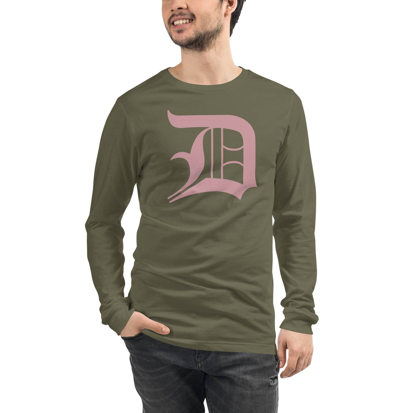 Detroit 'Old English D' T-Shirt (Cherry Blossom Pink) | Unisex Long Sleeve