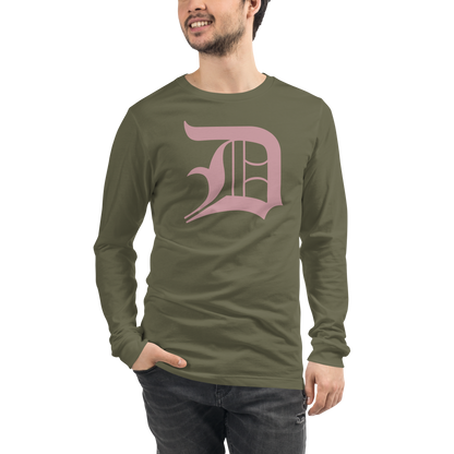 Detroit 'Old English D' T-Shirt (Cherry Blossom Pink) | Unisex Long Sleeve