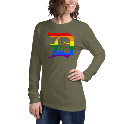 Detroit 'Old English D' T-Shirt (Rainbow Pride Edition) | Unisex Long Sleeve