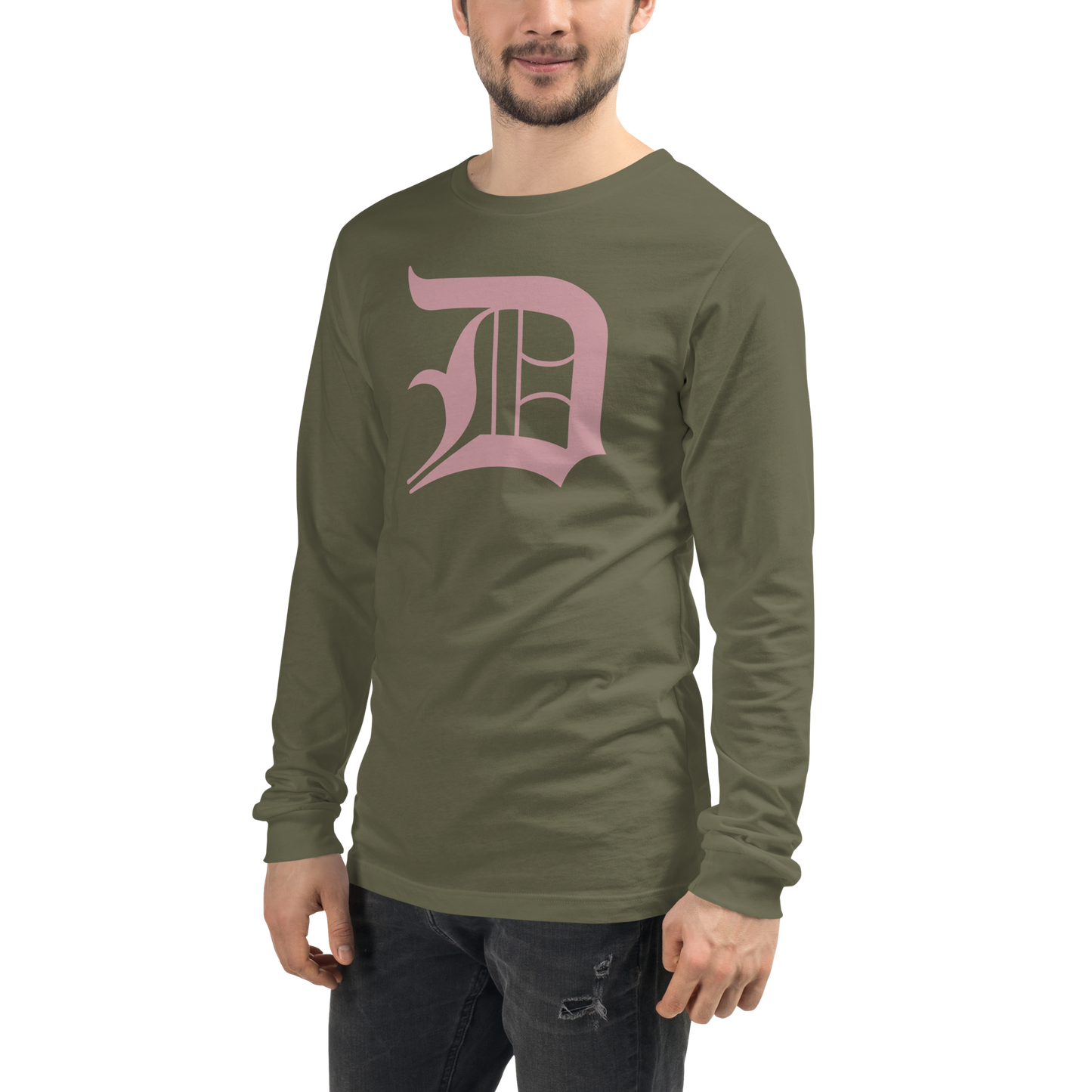 Detroit 'Old English D' T-Shirt (Cherry Blossom Pink) | Unisex Long Sleeve