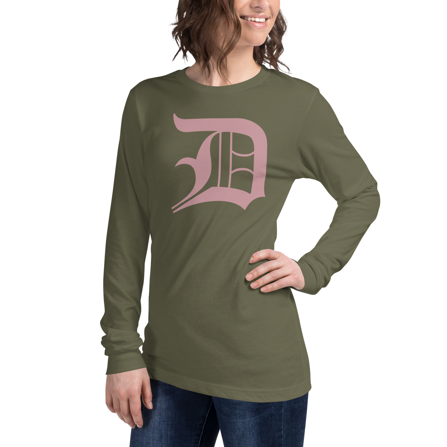 Detroit 'Old English D' T-Shirt (Cherry Blossom Pink) | Unisex Long Sleeve