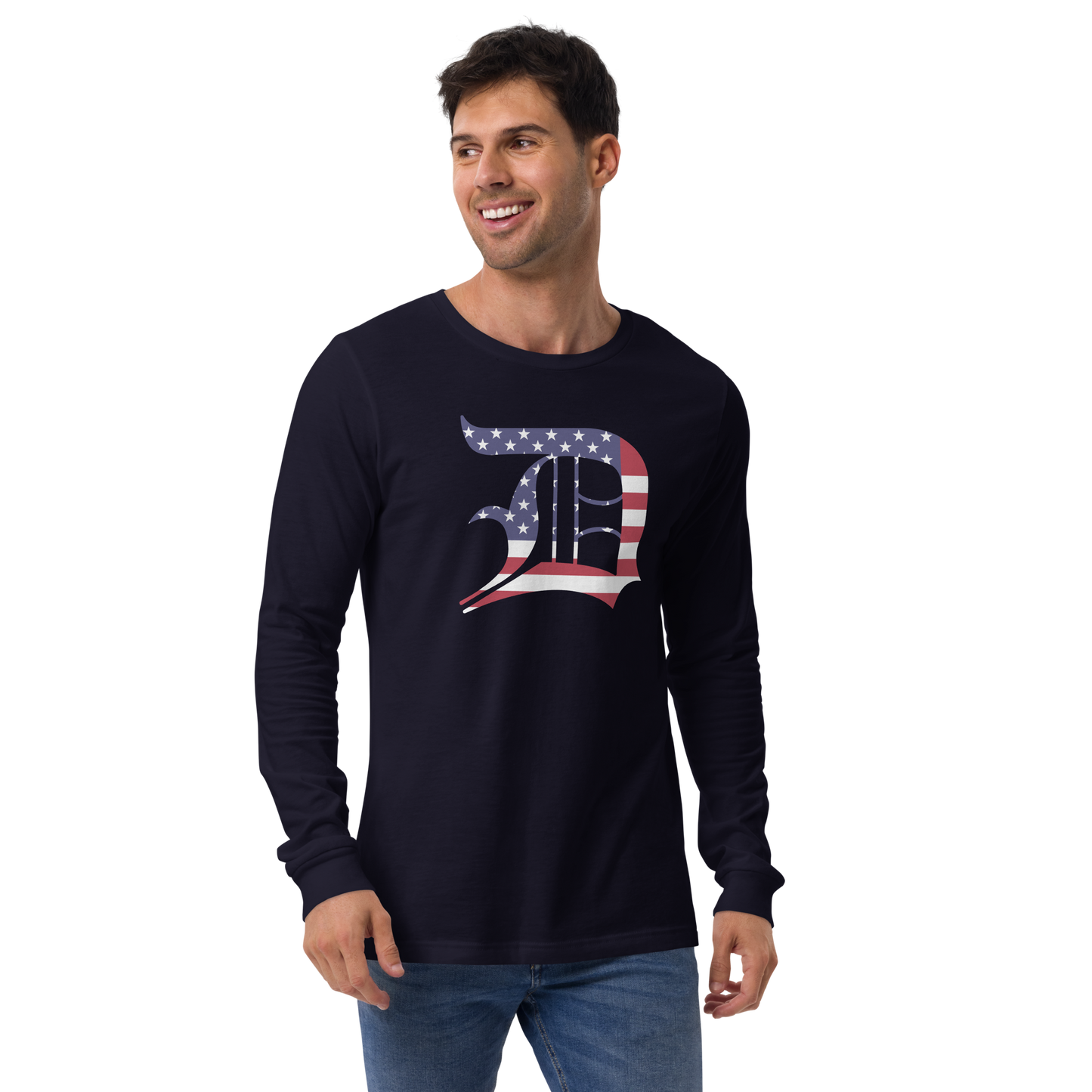 Detroit 'Old English D' T-Shirt (Patriotic Edition) | Unisex Long Sleeve