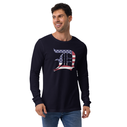 Detroit 'Old English D' T-Shirt (Patriotic Edition) | Unisex Long Sleeve