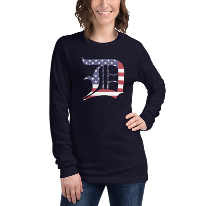 Detroit 'Old English D' T-Shirt (Patriotic Edition) | Unisex Long Sleeve