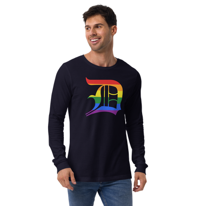 Detroit 'Old English D' T-Shirt (Rainbow Pride Edition) | Unisex Long Sleeve