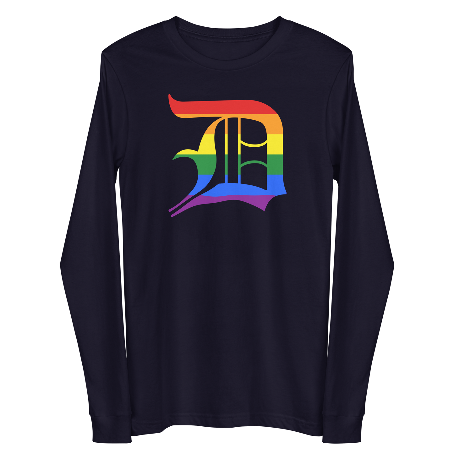 Detroit 'Old English D' T-Shirt (Rainbow Pride Edition) | Unisex Long Sleeve