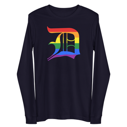 Detroit 'Old English D' T-Shirt (Rainbow Pride Edition) | Unisex Long Sleeve