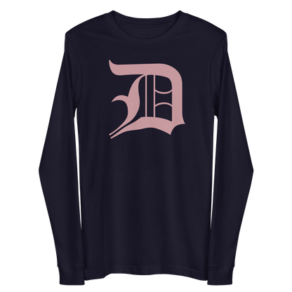 Detroit 'Old English D' T-Shirt (Cherry Blossom Pink) | Unisex Long Sleeve