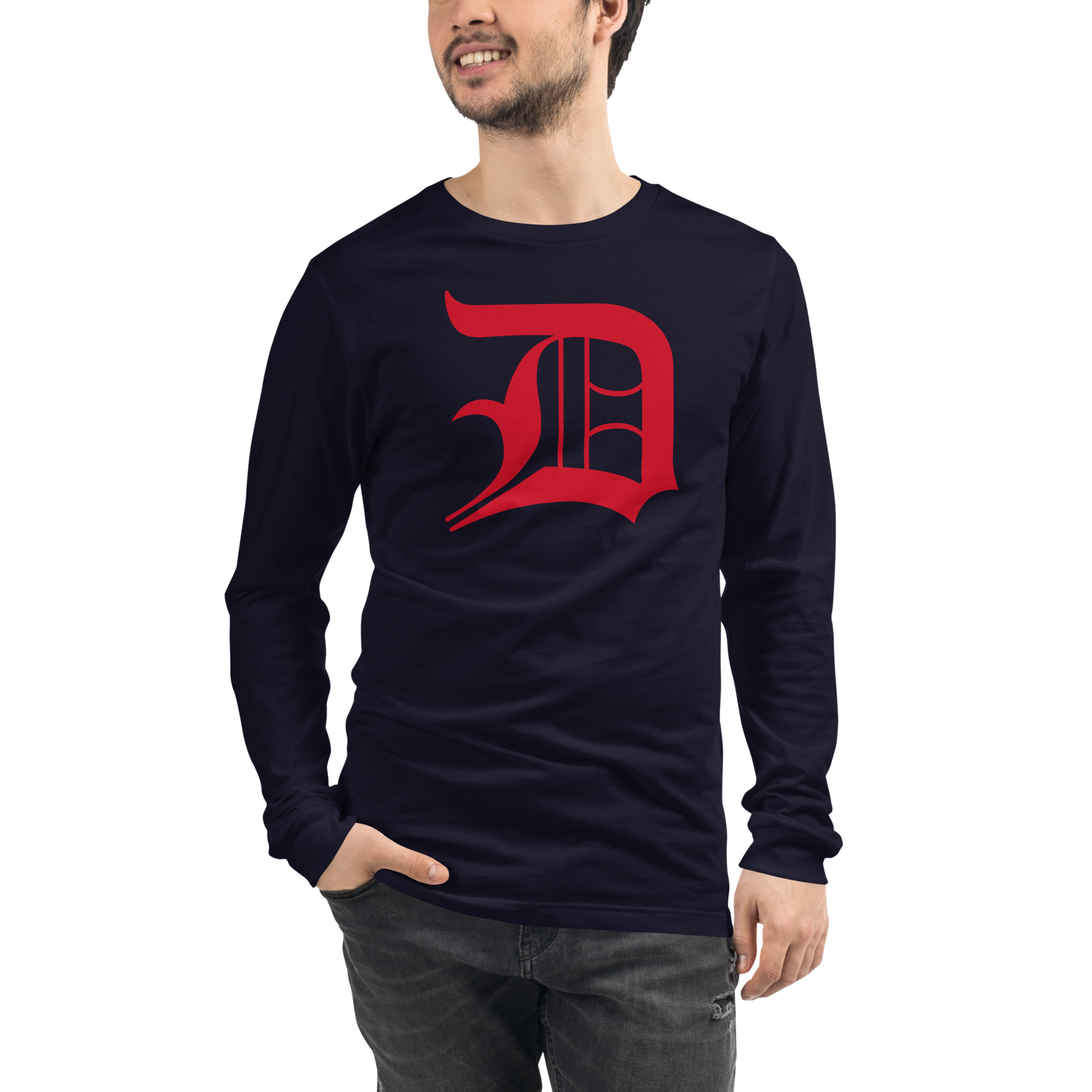 Detroit 'Old English D' T-Shirt (Aliform Red) | Unisex Long Sleeve