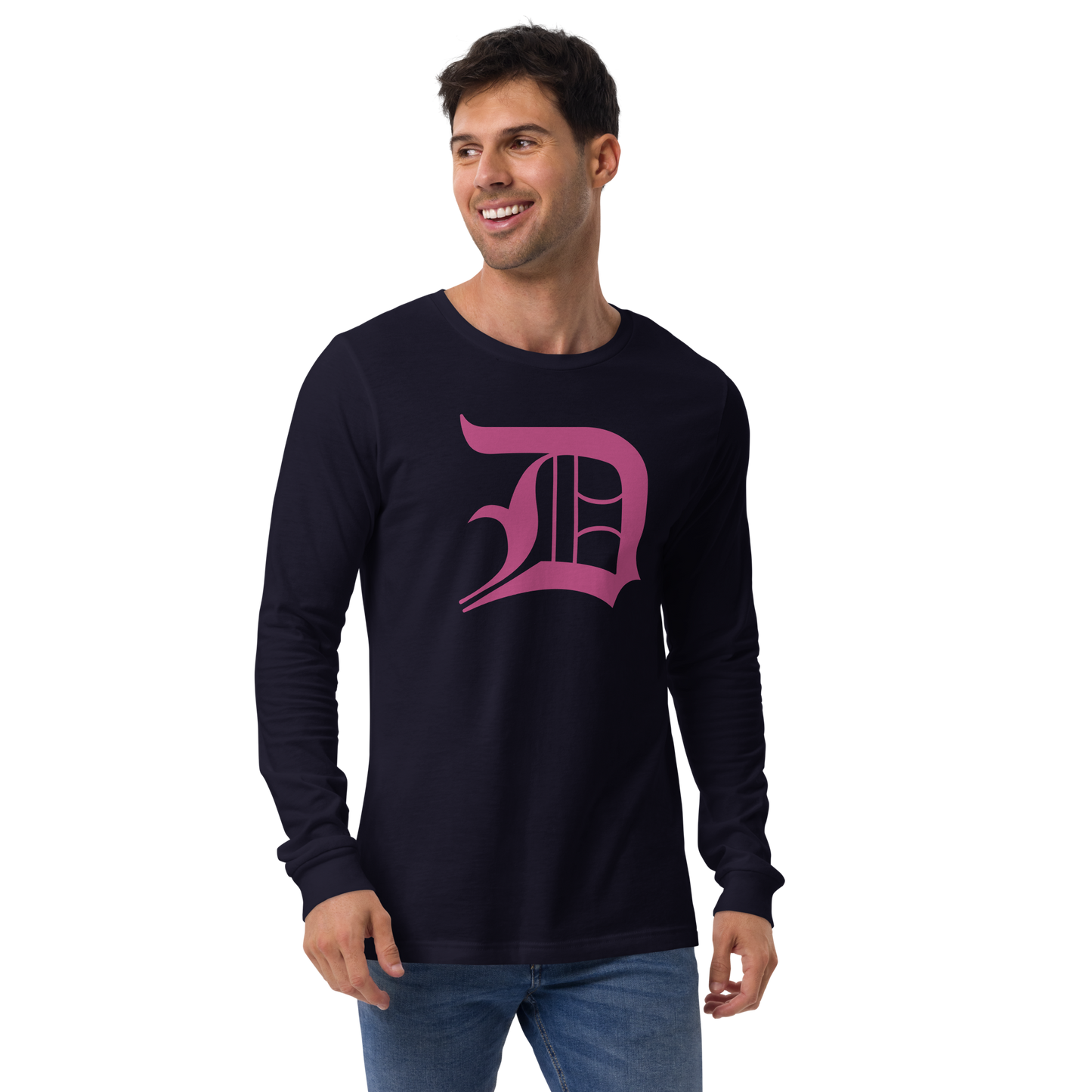 Detroit 'Old English D' T-Shirt (Apple Blossom Pink) | Unisex Long Sleeve