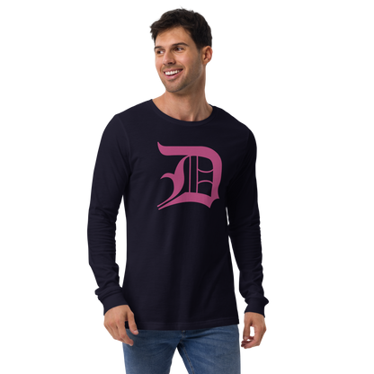 Detroit 'Old English D' T-Shirt (Apple Blossom Pink) | Unisex Long Sleeve