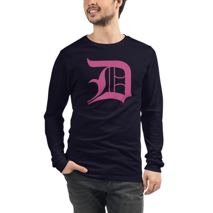 Detroit 'Old English D' T-Shirt (Apple Blossom Pink) | Unisex Long Sleeve