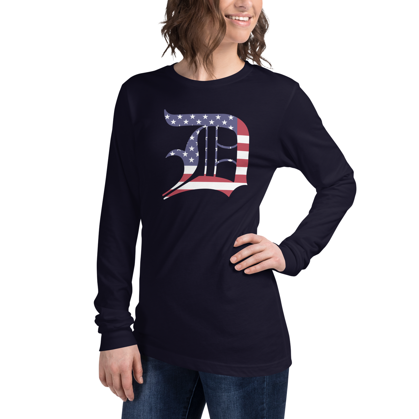 Detroit 'Old English D' T-Shirt (Patriotic Edition) | Unisex Long Sleeve