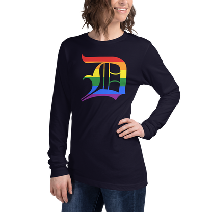 Detroit 'Old English D' T-Shirt (Rainbow Pride Edition) | Unisex Long Sleeve