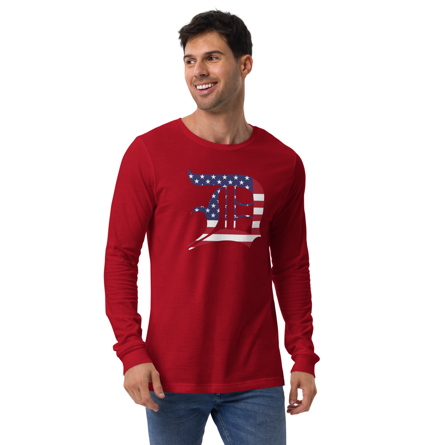 Detroit 'Old English D' T-Shirt (Patriotic Edition) | Unisex Long Sleeve