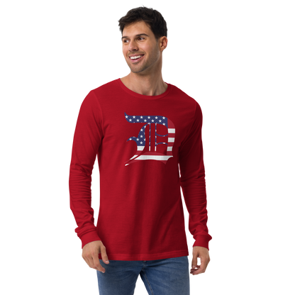 Detroit 'Old English D' T-Shirt (Patriotic Edition) | Unisex Long Sleeve