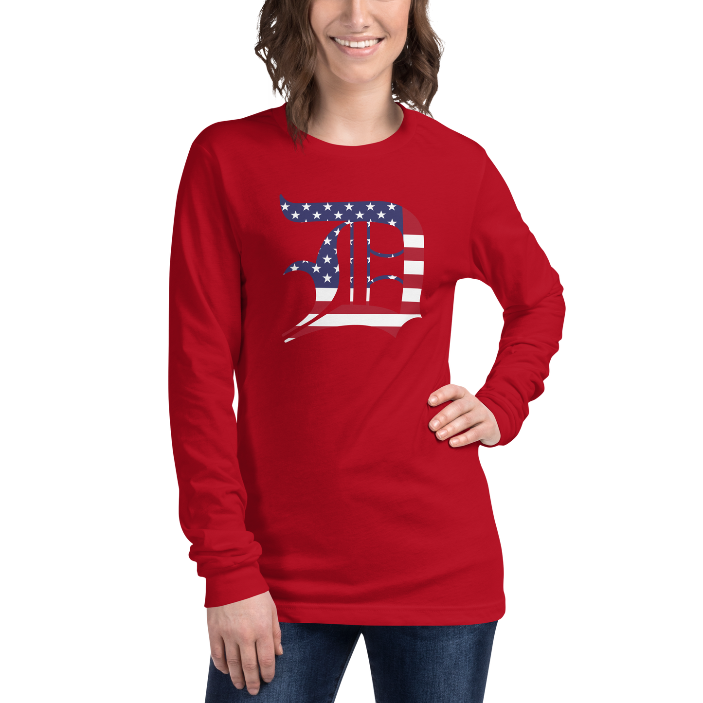 Detroit 'Old English D' T-Shirt (Patriotic Edition) | Unisex Long Sleeve