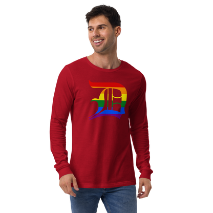 Detroit 'Old English D' T-Shirt (Rainbow Pride Edition) | Unisex Long Sleeve