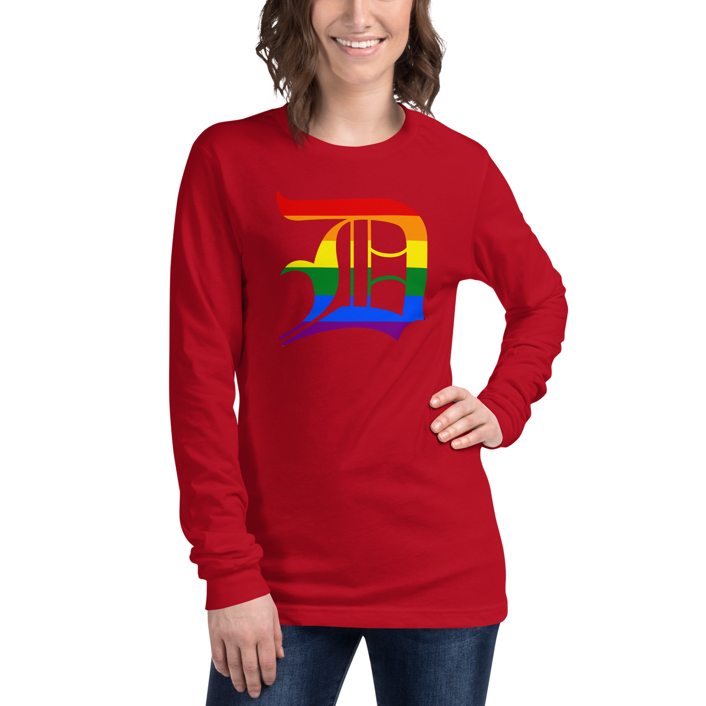 Detroit 'Old English D' T-Shirt (Rainbow Pride Edition) | Unisex Long Sleeve