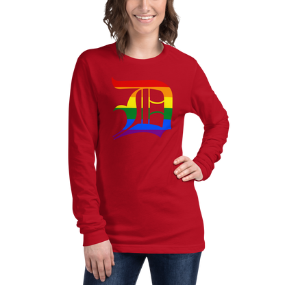 Detroit 'Old English D' T-Shirt (Rainbow Pride Edition) | Unisex Long Sleeve