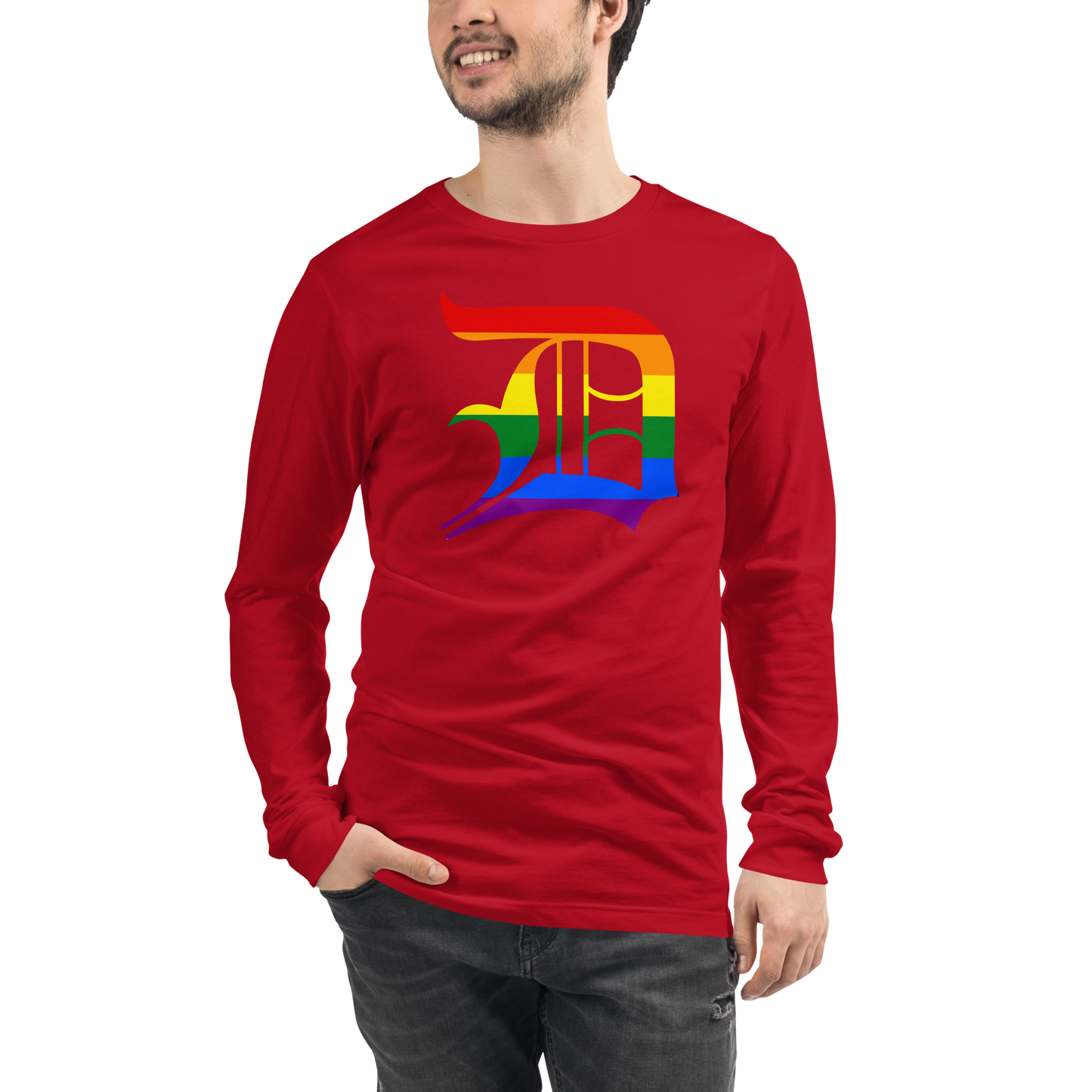 Detroit 'Old English D' T-Shirt (Rainbow Pride Edition) | Unisex Long Sleeve