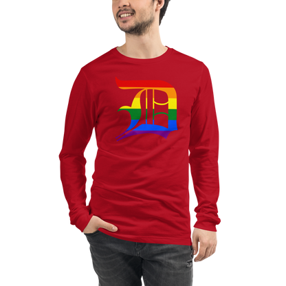 Detroit 'Old English D' T-Shirt (Rainbow Pride Edition) | Unisex Long Sleeve