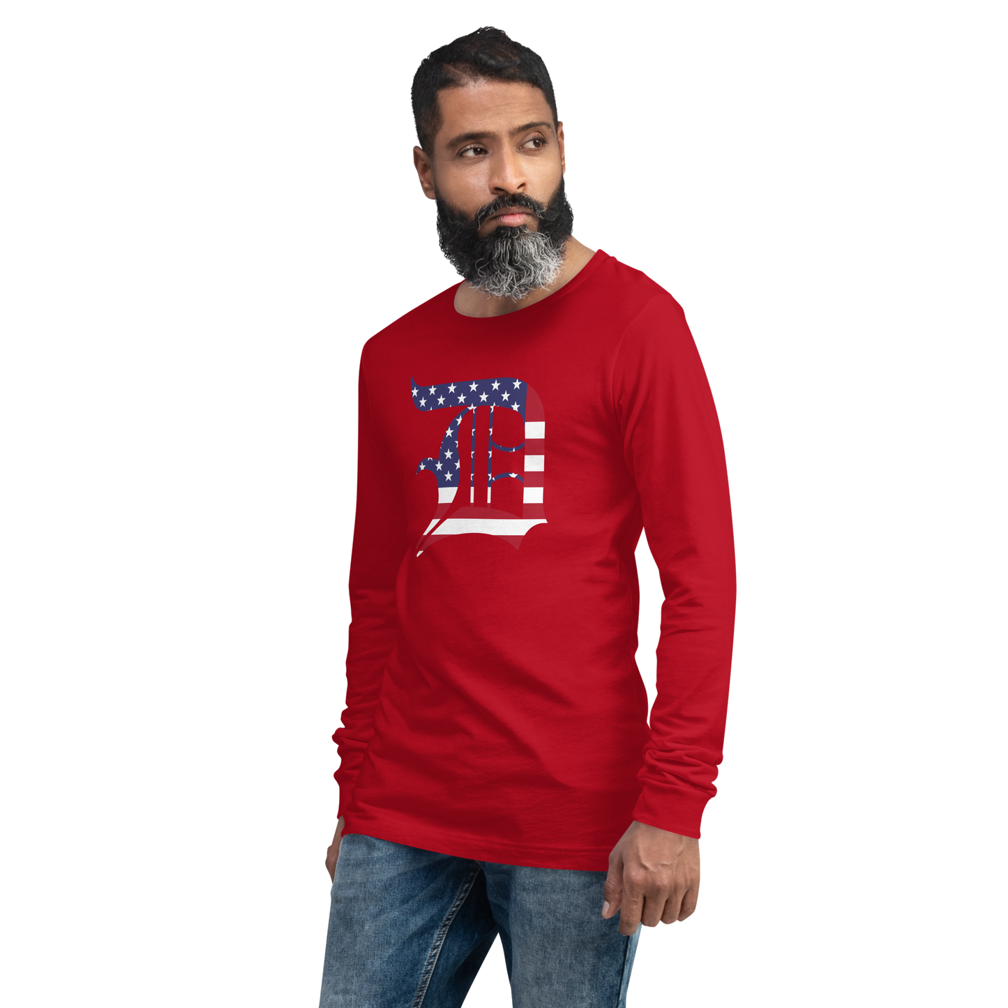 Detroit 'Old English D' T-Shirt (Patriotic Edition) | Unisex Long Sleeve