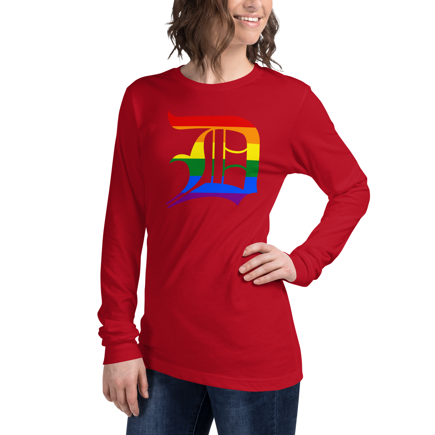 Detroit 'Old English D' T-Shirt (Rainbow Pride Edition) | Unisex Long Sleeve