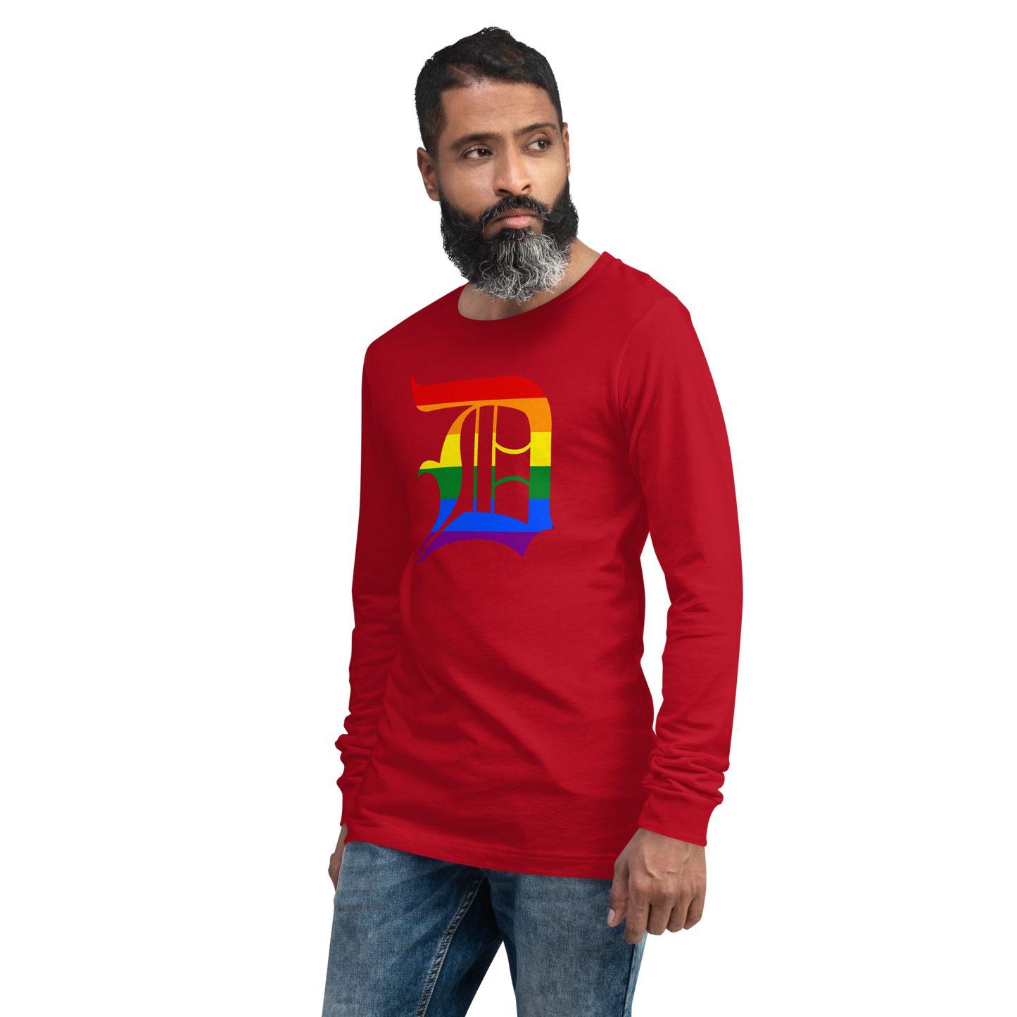 Detroit 'Old English D' T-Shirt (Rainbow Pride Edition) | Unisex Long Sleeve