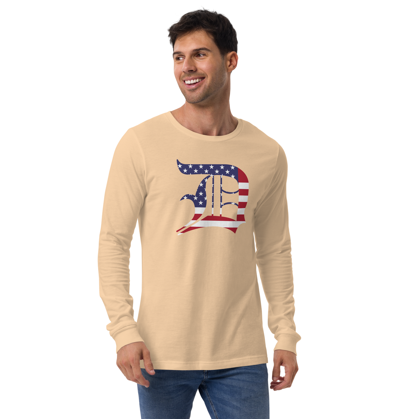 Detroit 'Old English D' T-Shirt (Patriotic Edition) | Unisex Long Sleeve