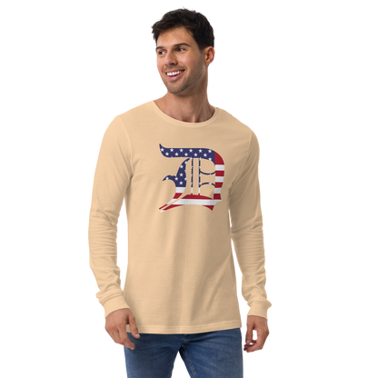 Detroit 'Old English D' T-Shirt (Patriotic Edition) | Unisex Long Sleeve