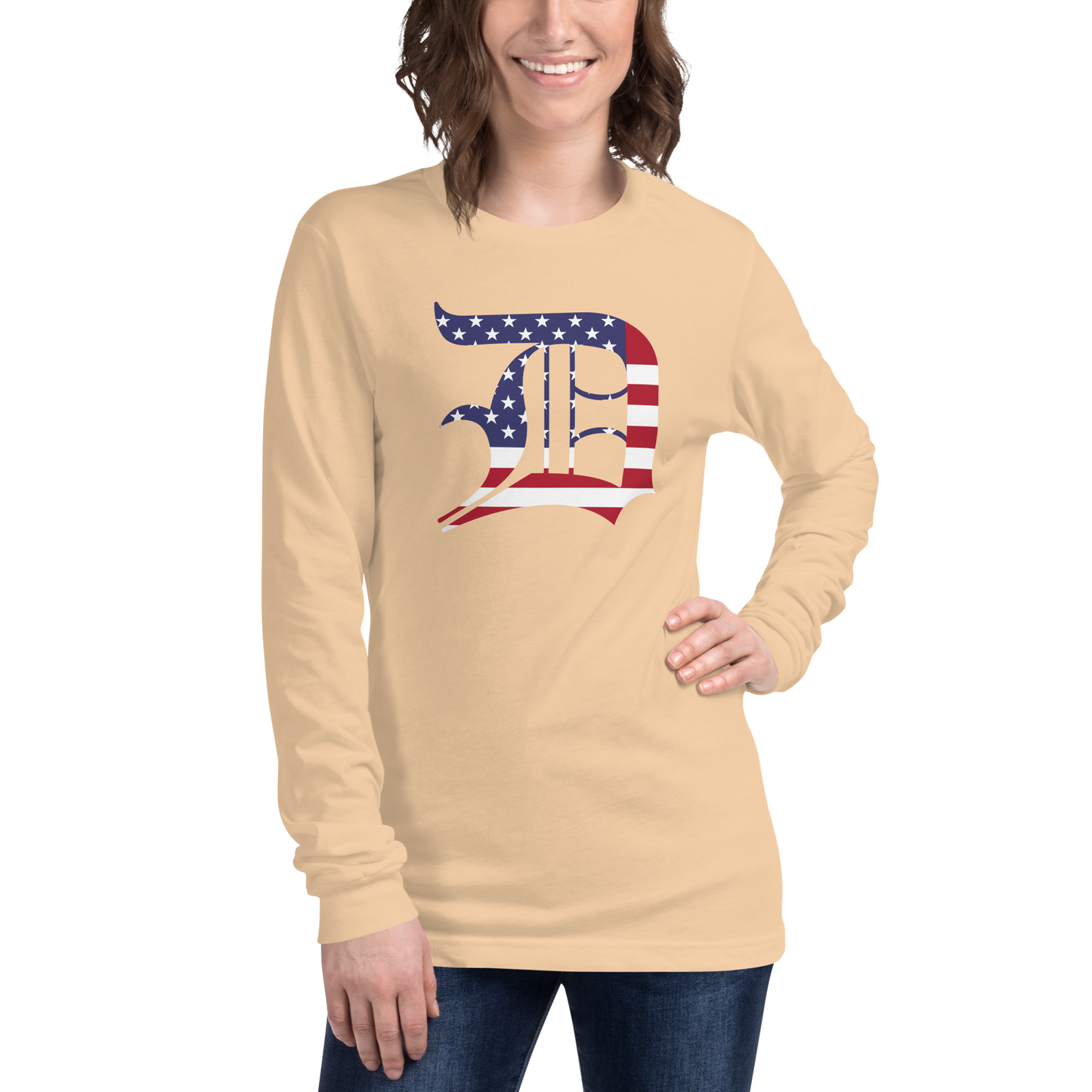 Detroit 'Old English D' T-Shirt (Patriotic Edition) | Unisex Long Sleeve