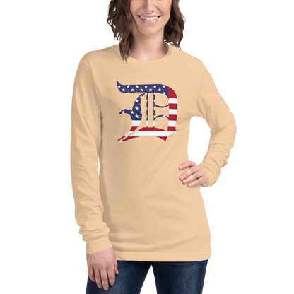 Detroit 'Old English D' T-Shirt (Patriotic Edition) | Unisex Long Sleeve