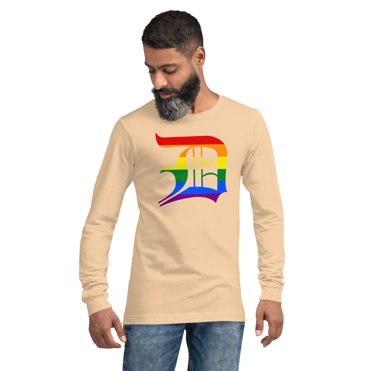 Detroit 'Old English D' T-Shirt (Rainbow Pride Edition) | Unisex Long Sleeve