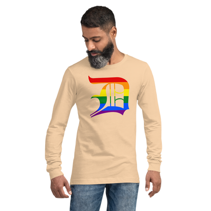 Detroit 'Old English D' T-Shirt (Rainbow Pride Edition) | Unisex Long Sleeve