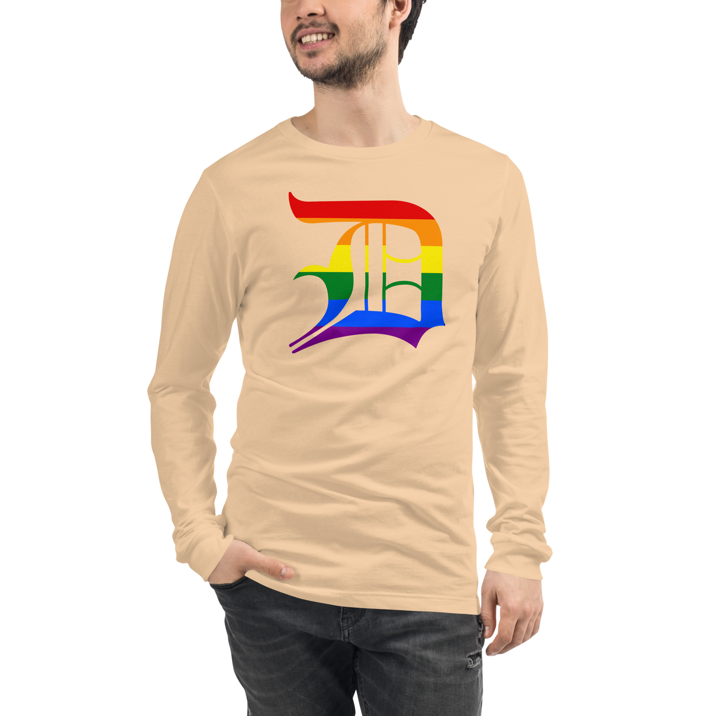 Detroit 'Old English D' T-Shirt (Rainbow Pride Edition) | Unisex Long Sleeve