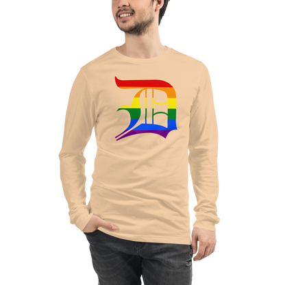 Detroit 'Old English D' T-Shirt (Rainbow Pride Edition) | Unisex Long Sleeve