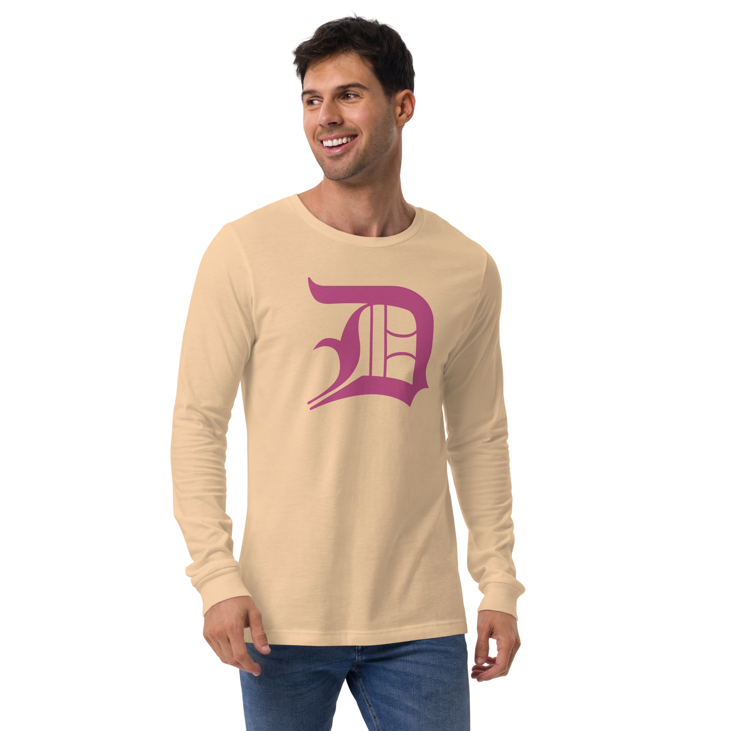 Detroit 'Old English D' T-Shirt (Apple Blossom Pink) | Unisex Long Sleeve