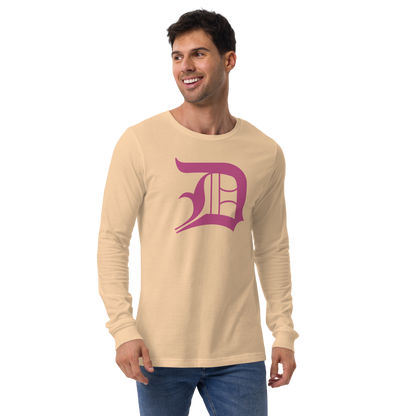 Detroit 'Old English D' T-Shirt (Apple Blossom Pink) | Unisex Long Sleeve