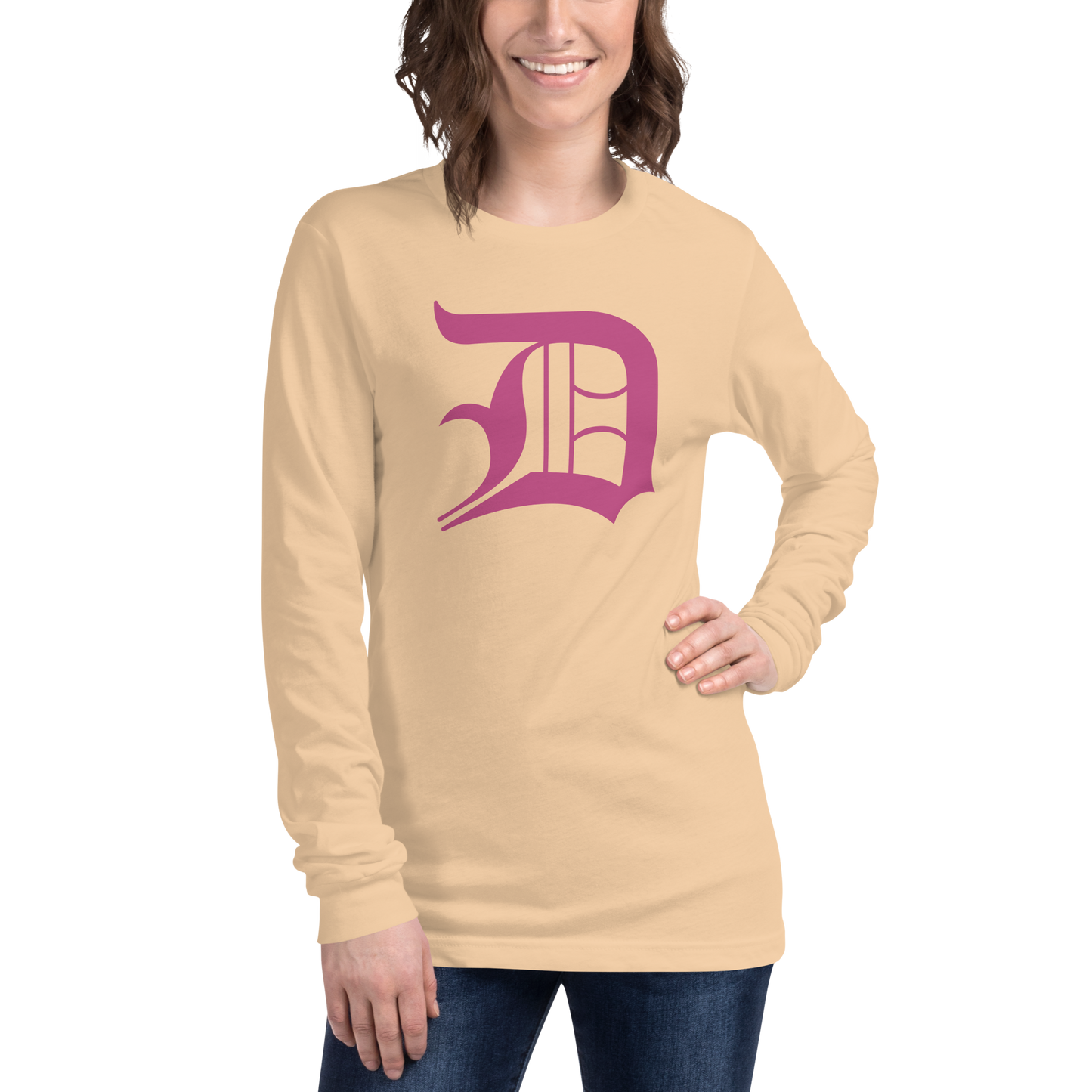 Detroit 'Old English D' T-Shirt (Apple Blossom Pink) | Unisex Long Sleeve