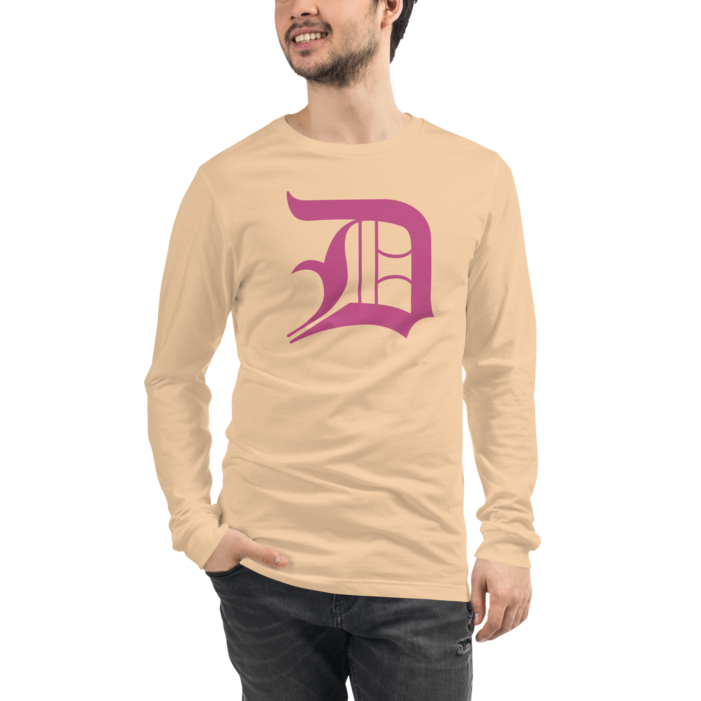 Detroit 'Old English D' T-Shirt (Apple Blossom Pink) | Unisex Long Sleeve