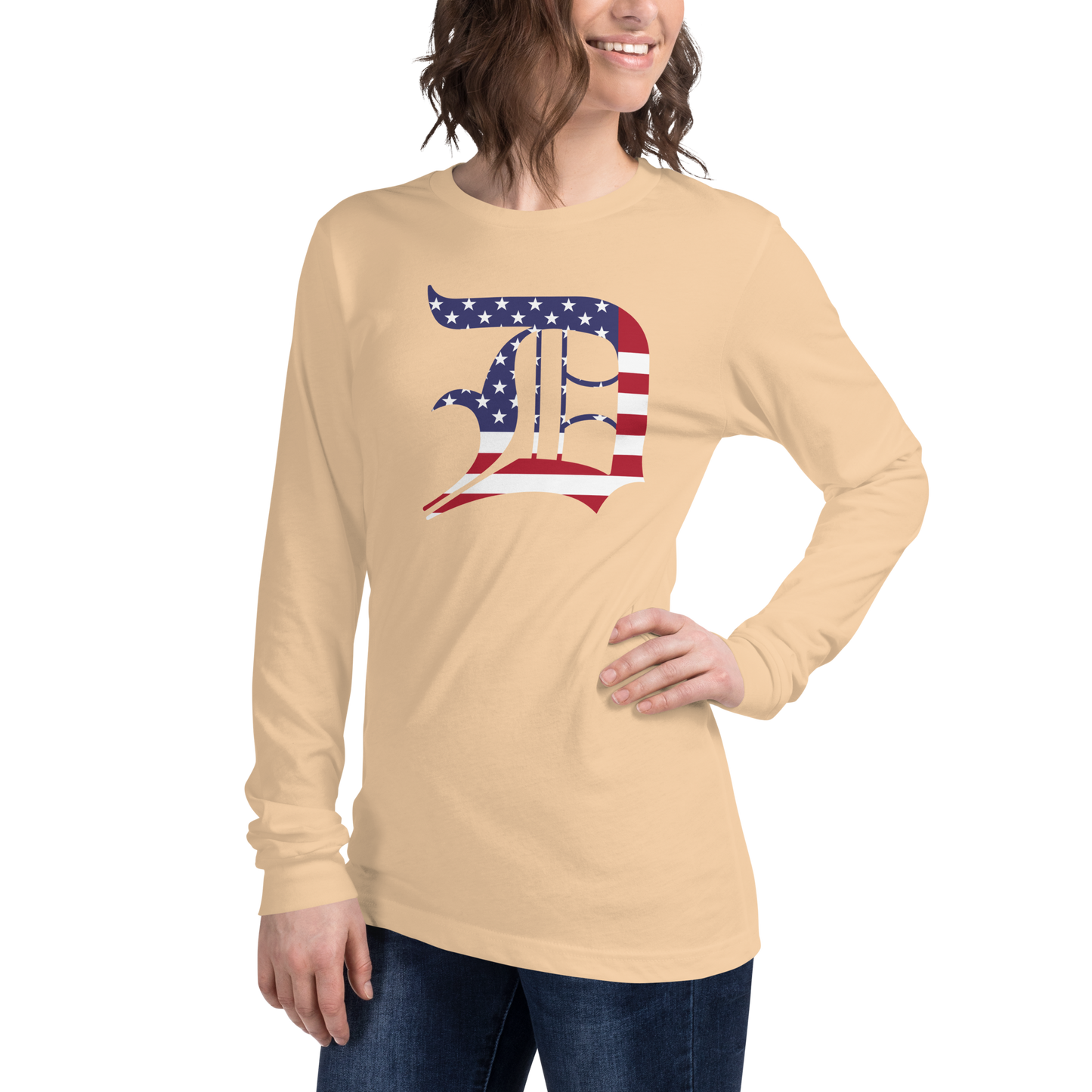 Detroit 'Old English D' T-Shirt (Patriotic Edition) | Unisex Long Sleeve