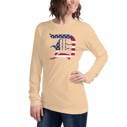 Detroit 'Old English D' T-Shirt (Patriotic Edition) | Unisex Long Sleeve