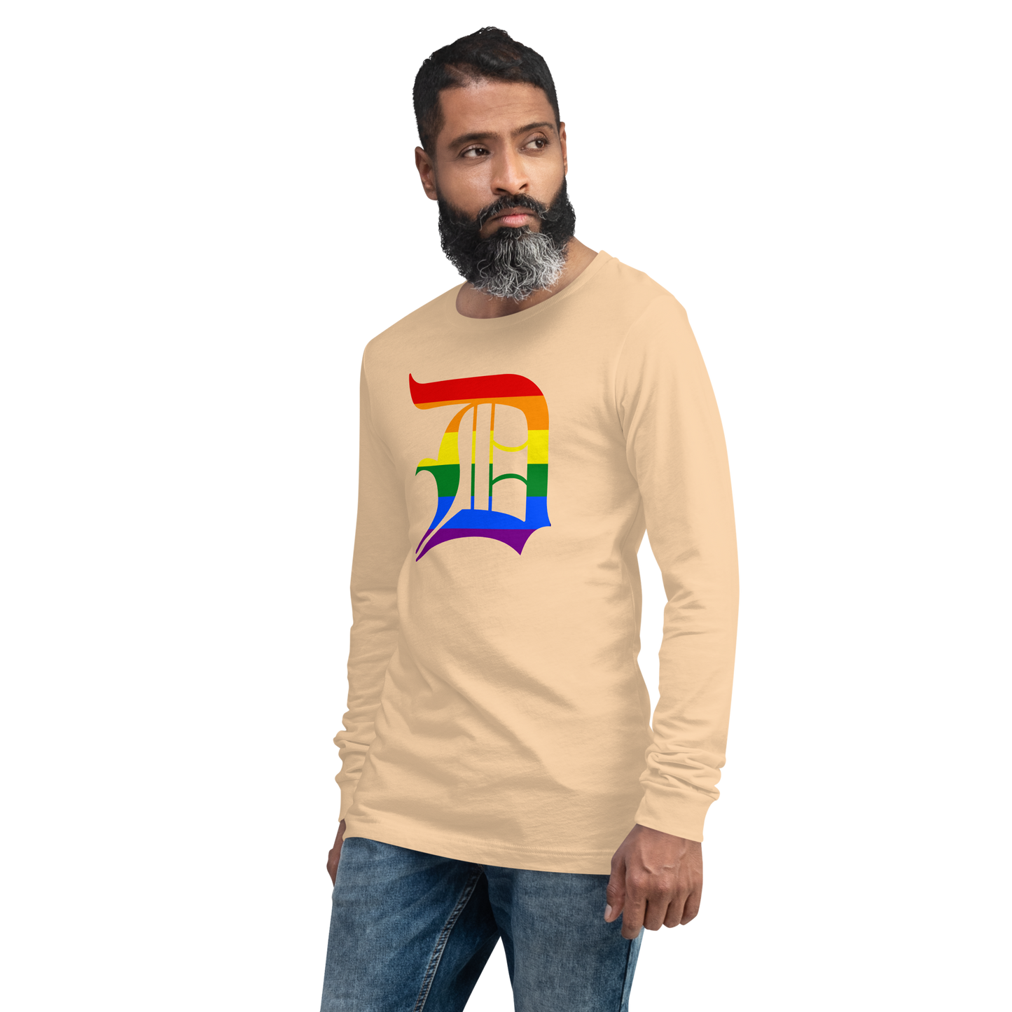 Detroit 'Old English D' T-Shirt (Rainbow Pride Edition) | Unisex Long Sleeve