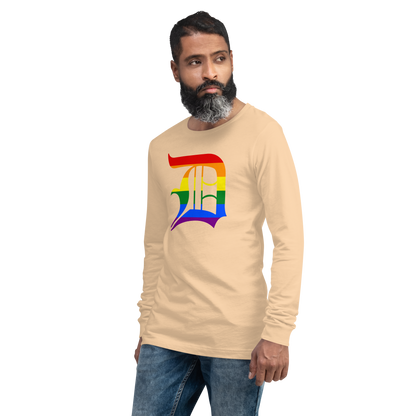 Detroit 'Old English D' T-Shirt (Rainbow Pride Edition) | Unisex Long Sleeve