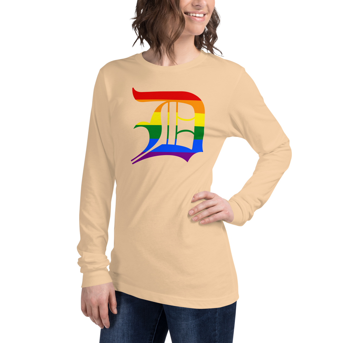 Detroit 'Old English D' T-Shirt (Rainbow Pride Edition) | Unisex Long Sleeve