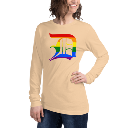 Detroit 'Old English D' T-Shirt (Rainbow Pride Edition) | Unisex Long Sleeve